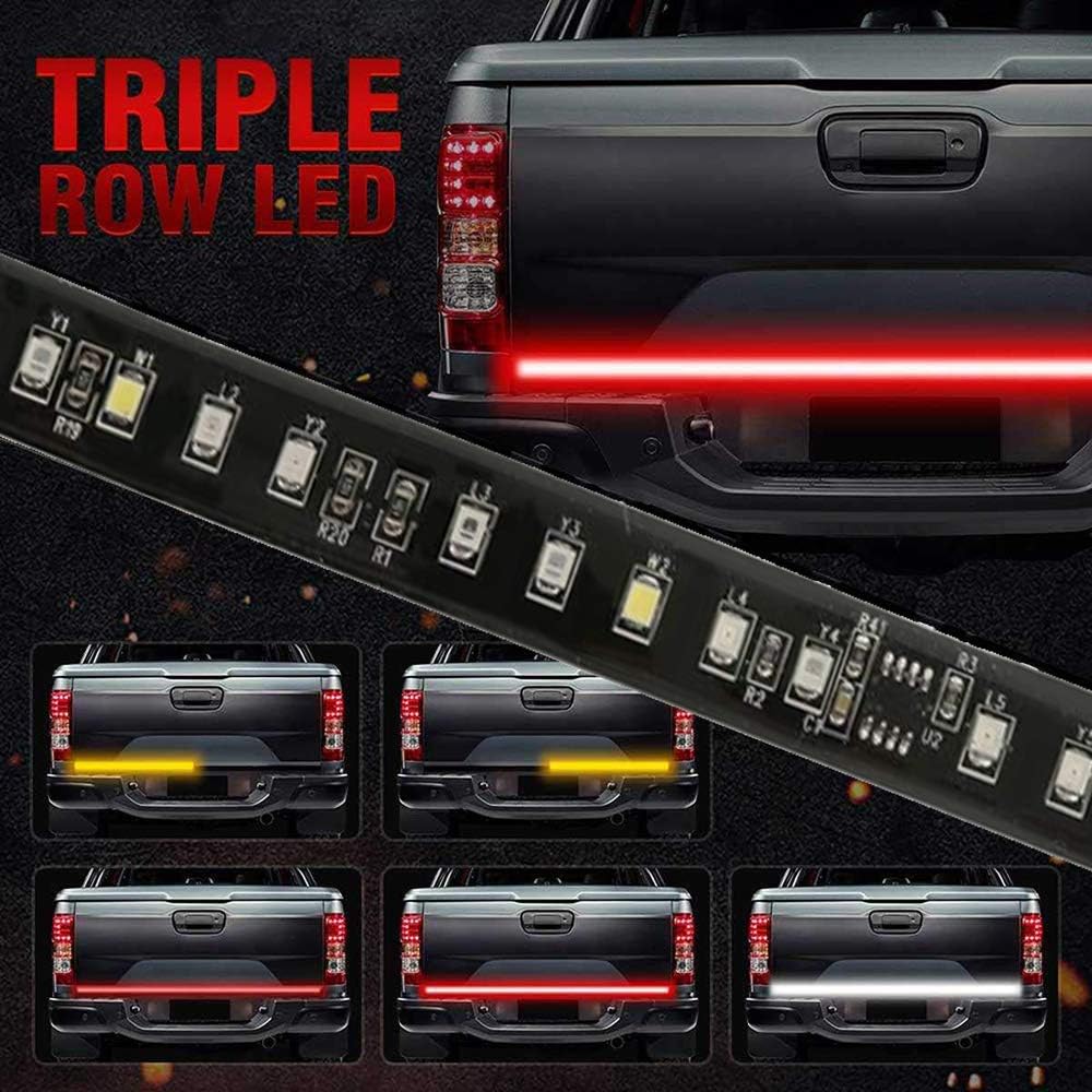 Ricoy 40inch Triple-Row with Amber Sequential Turn Signal LED Truck Tailgate Light Bar Strip, Super Bright LED- Red/White Reverse Stop Turn Signal Running for Pickups, SUV, RV, Trailer (40 inch)