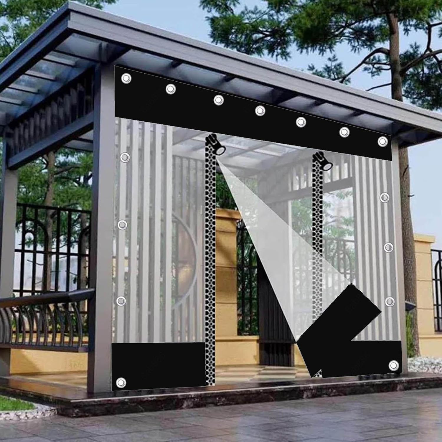 Outdoor Curtains,Pergola Gazebo Patio Black Transparent Tarpaulin Side Panels With Zipper,Waterproof Clear Tarp Curtain,Partition Curtains,Weatherproof Pvc Tarpaulin Cover,W×H-5.6×2.5m(18.4*8.2ft)
