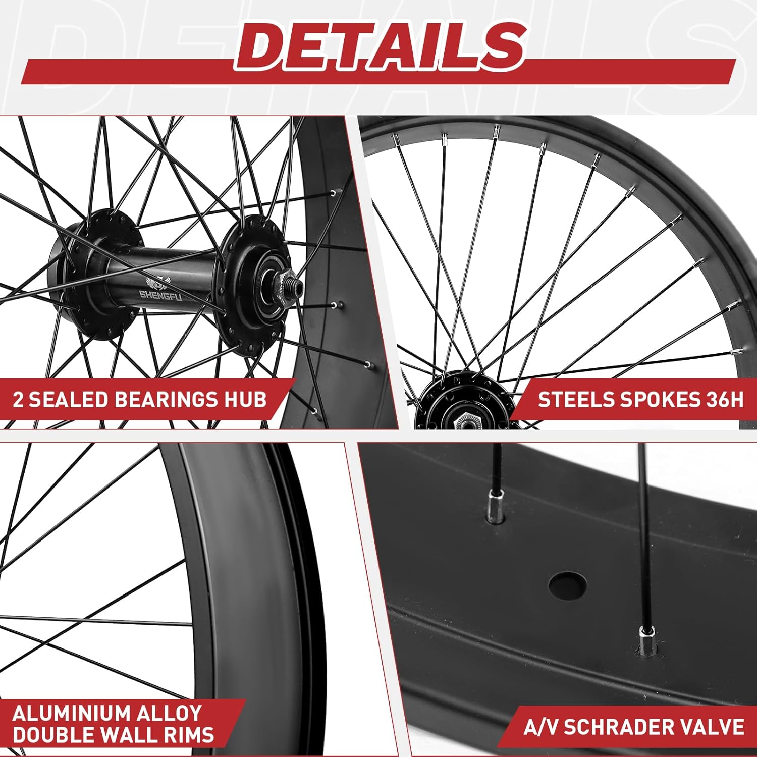 WEEROCK 20/26 x 4.0 Inch Bike Front Rear Wheelset, 4.0" Wide Aluminium Alloy Wheelset with Quick Release, Compatible with Disc Brake, Threaded Freewheel for 20"/26" Snow Bicycle, Fat Tire Bicycles