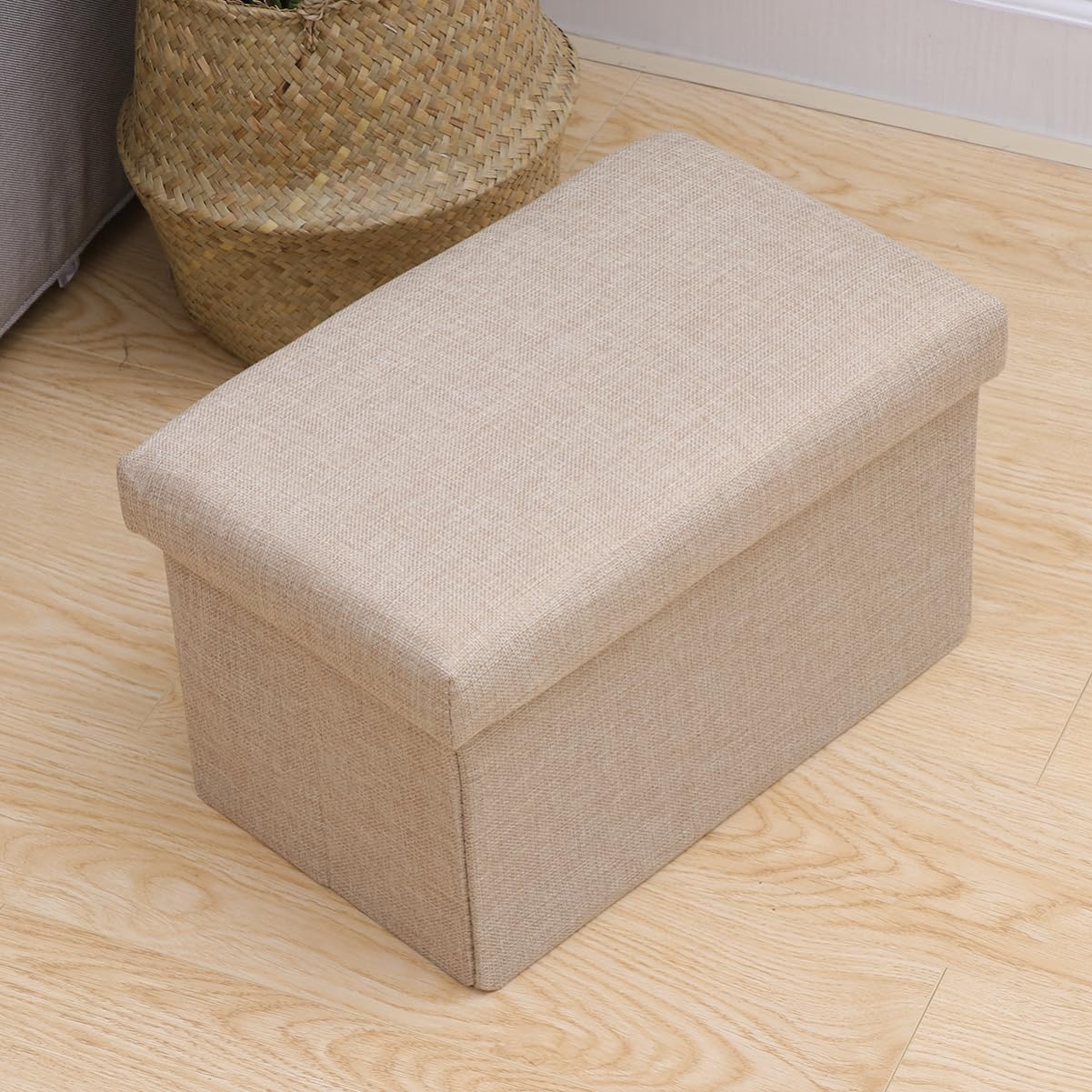 Cotton Fabric Stool Storage Box Multi-use Bench for Bedroom Living Room