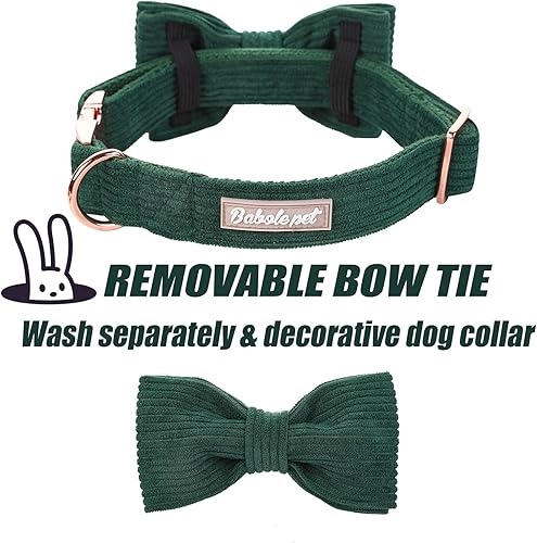 Miniatura 3 de Babole Pet Collares verdes para perros grandes, bonito collar de pana con corbatín y hebilla de metal de seguridad ajustable para perros pequeños,