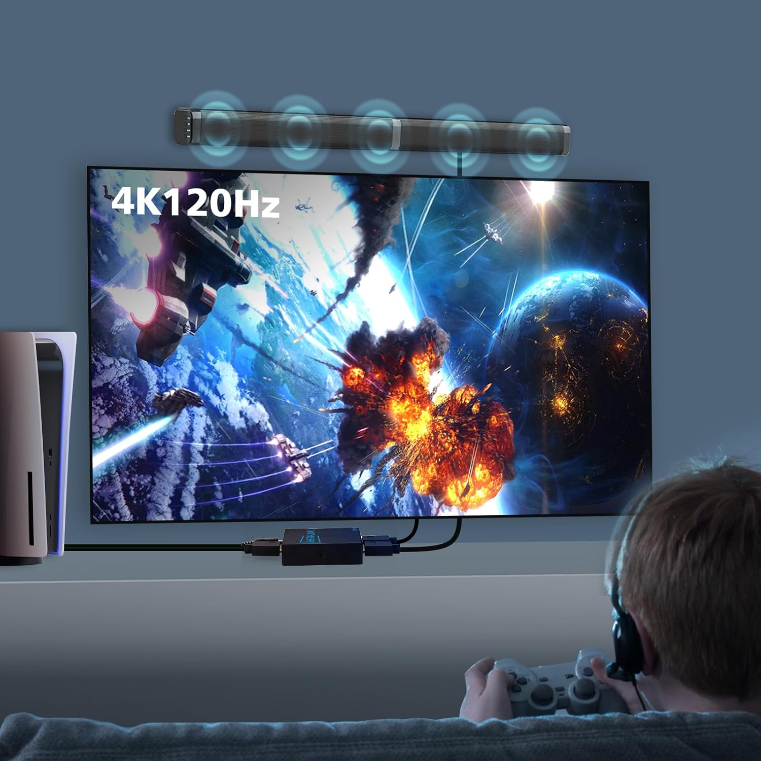 8K HDMI Splitter 1 in 2 Out 4K 120Hz- HDCP 2.3, VRR, HDR, Dolby/DTS5.1-1x2 HDMI 2.1 Splitter Mirror Display for PS3/4/5, Apple TV, Xbox, Fire TV Stick/Cube, Roku Stick, etc