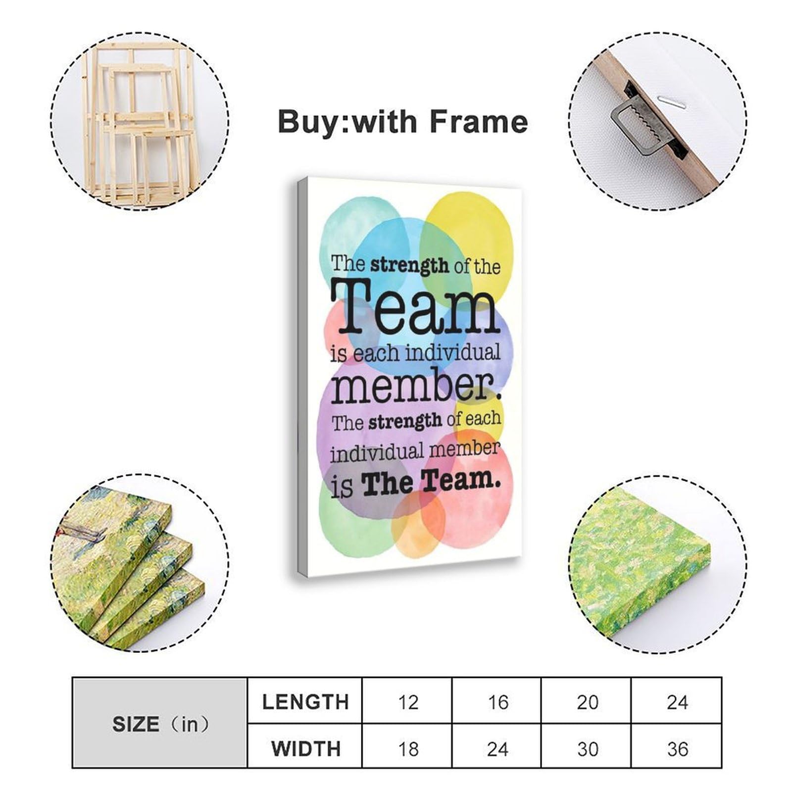La fuerza del equipo está en cada miembro. La fuerza de cada miembro es el equipo. - Póster de lienzo con citas motivacionales para decoración de pared, pinturas para sala de estar, dormitorio,