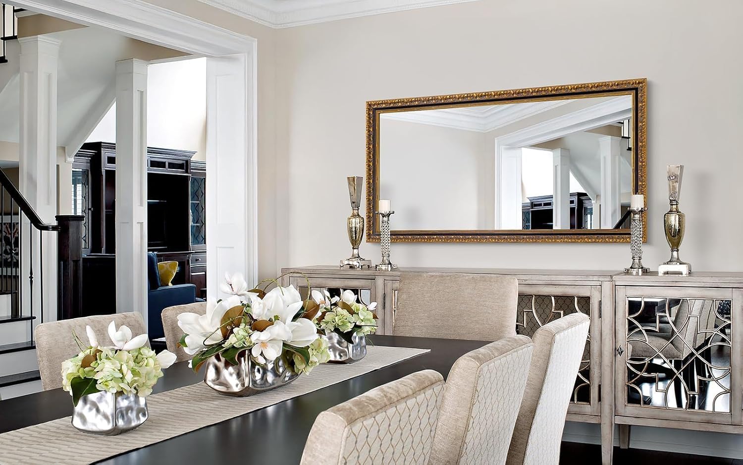 Chende Vintage Wall Mirrors for Decor, 47''x24'' Black and Gold Narrow Mirror for Bathroom with Antique Pattern Carving Wooden Frame, Rectangle Ornate Decor for Living Room, Entryway, Dining Room - Image 5