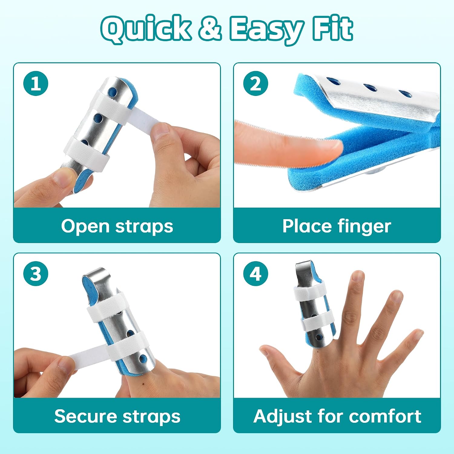 Solmyr Finger Splint 3PCS - Support Brace for Injury, Joint Pain Relief, Immobilization - Fits Thumb, Index, Middle, Ring, Pinky