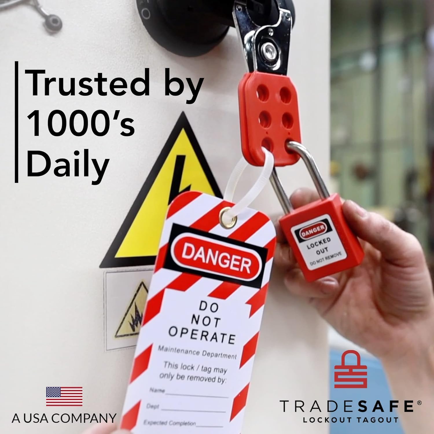 TRADESAFE Etiquetas de bloqueo – 10 etiquetas de peligro no operado con 10 bridas de cremallera, vinilo de alta calidad de 32 mil, etiquetas Loto compatibles con OSHA para etiquetas de bloqueo, fuera