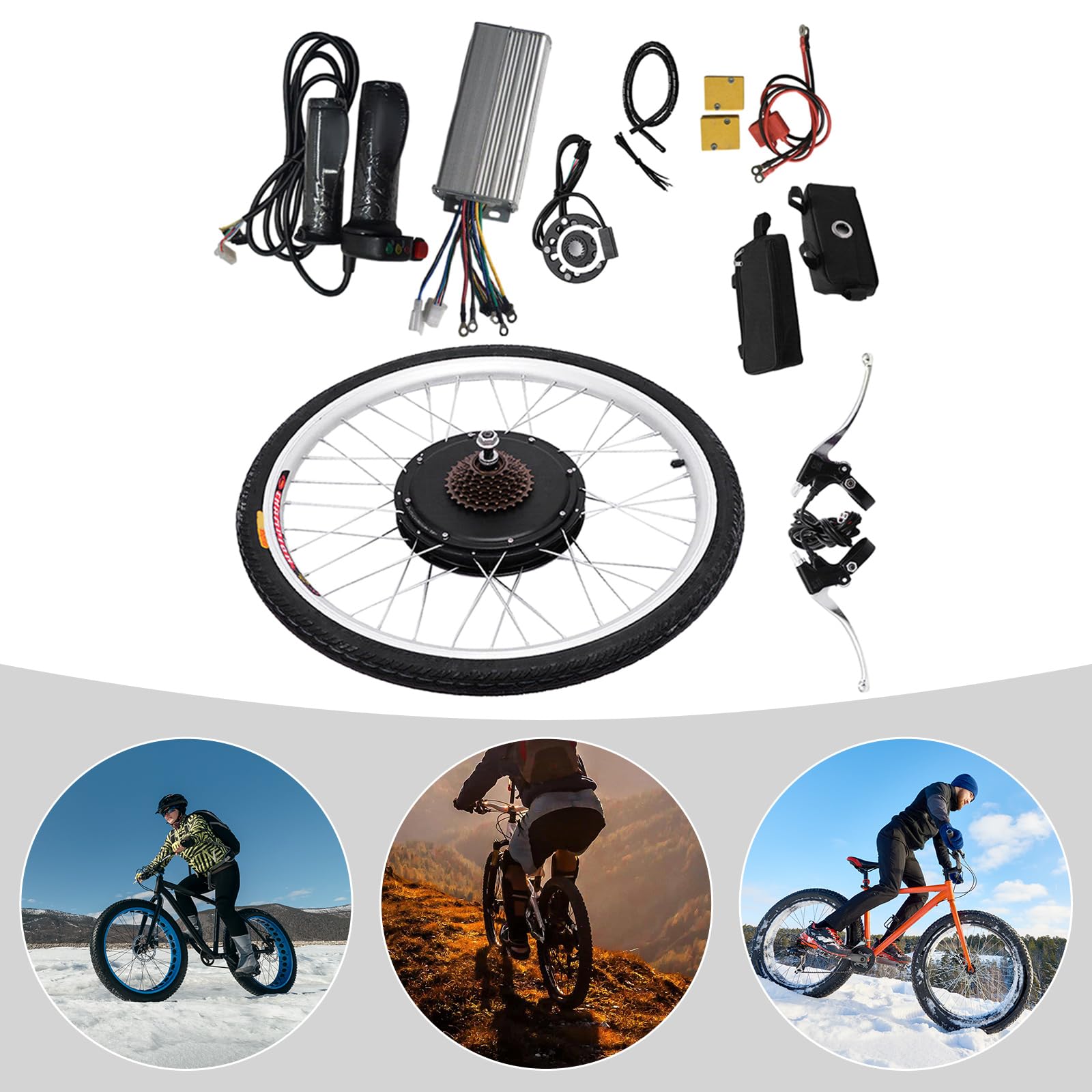 26 Zoll Elektrisches Fahrrad-Umbausatz, 1000W E-Bike Conversion Kit Elektro-Fahrrad Kit Geschwindigkeit 55 km/h mit Griffe und 7-Gang-Schwungrad, Hinterrad Elektrofahrrad Motor