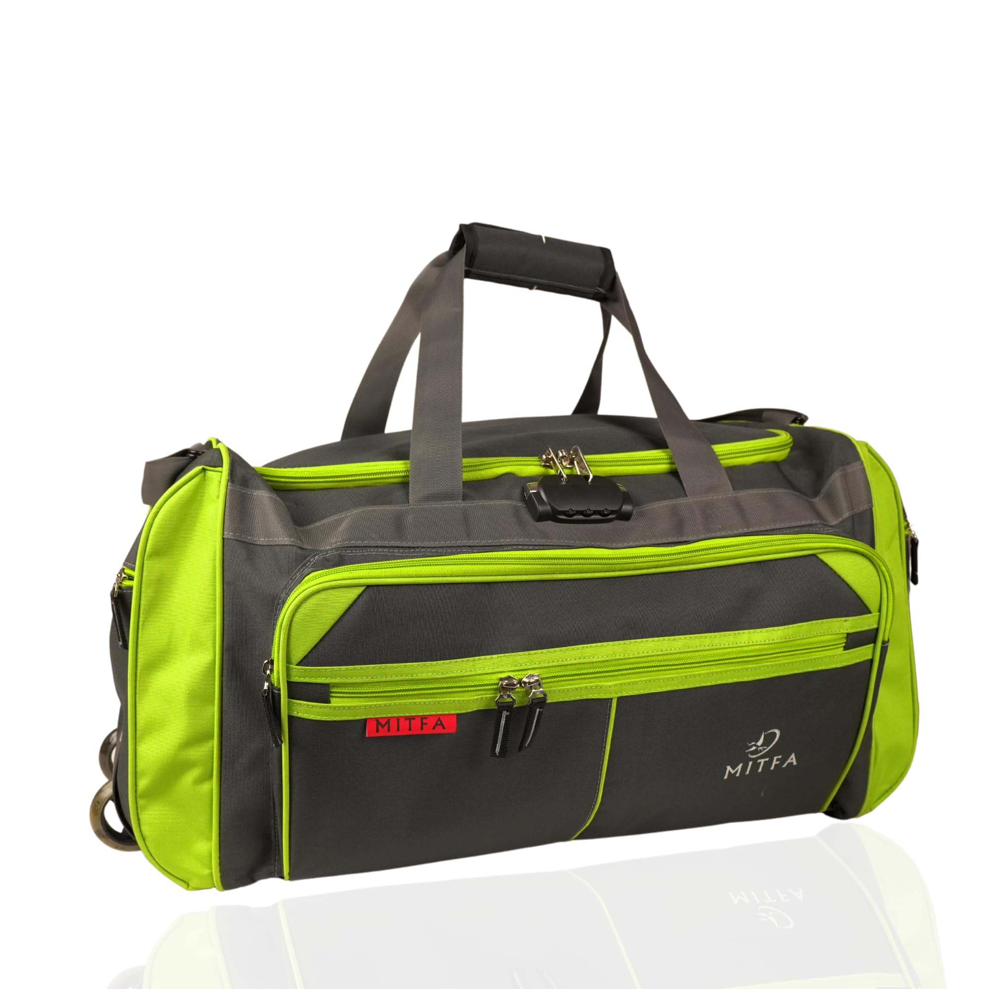 MITFA Travel Duffle Luggage Bag | Multiple Zippered Compartments Ultra-Light| Matty 60 litres Large Capacity with Spinner Wheels | Men and Women Travel Duffle Bag (Green)-image-43