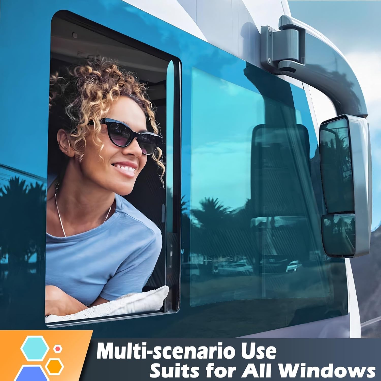 XhuangTech One-Way Window Film, Blue Daytime Privacy Window Film Non-Adhesive Heat Control Sun UV Blocking Tint See Out Not in Feflective Window Tint for Home, 23.6 x 157.4 inches