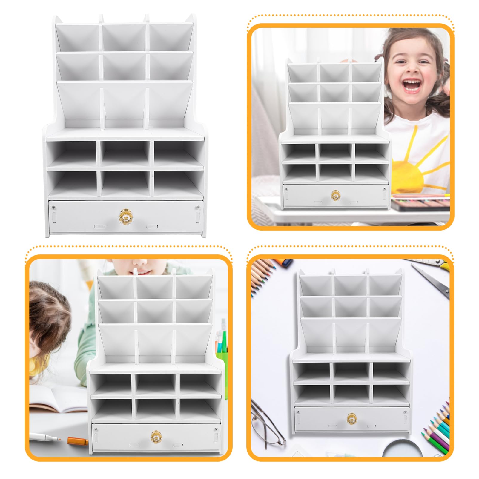 NUOBESTY Porta Penne da Scrivania a Cassetto, Organizer Bianco in Pvc | Scomparti Multipli, Grande Capacità, Struttura Semplice per Scuola e Desktop, Facile da Assemblare