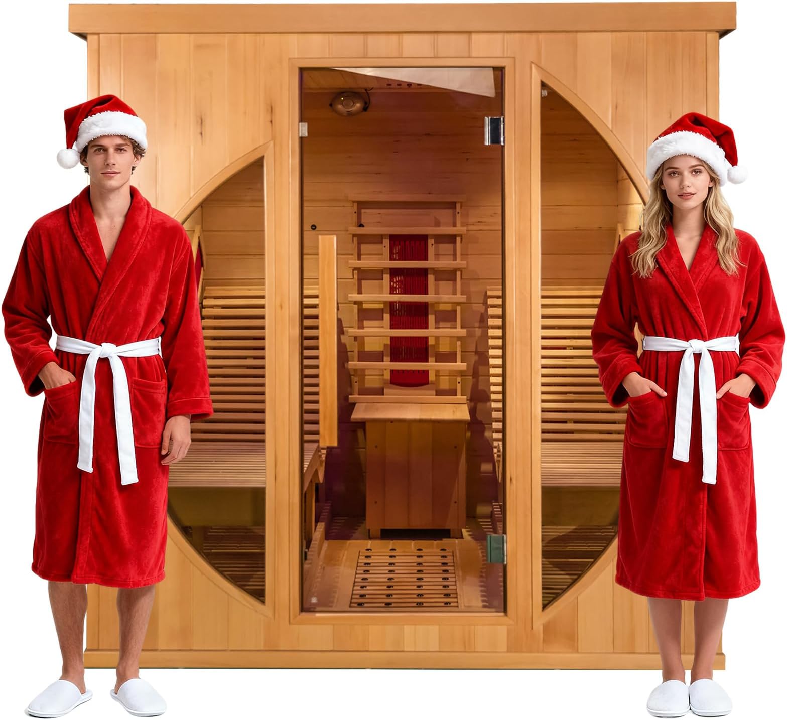 Smartmak Full Spectrum Infrared 2 Person Sauna Room for Home, Red Light Therapy Luxury Recliner Wood Indoor Saunas, Canadian Hemlock Dry Spa Room, 3400W with 10 Heaters, Speakers, Lights, Oxygen Bar