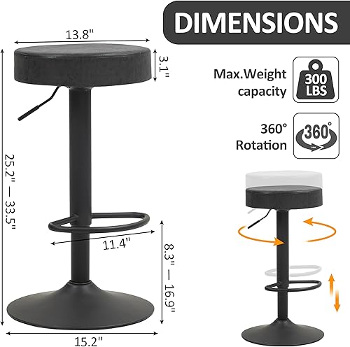 Miniatura 3 de Finnhomy Juego de 2 taburetes de bar de altura de mostrador, taburetes de bar giratorios con reposapiés y espalda descubierta, taburetes de bar