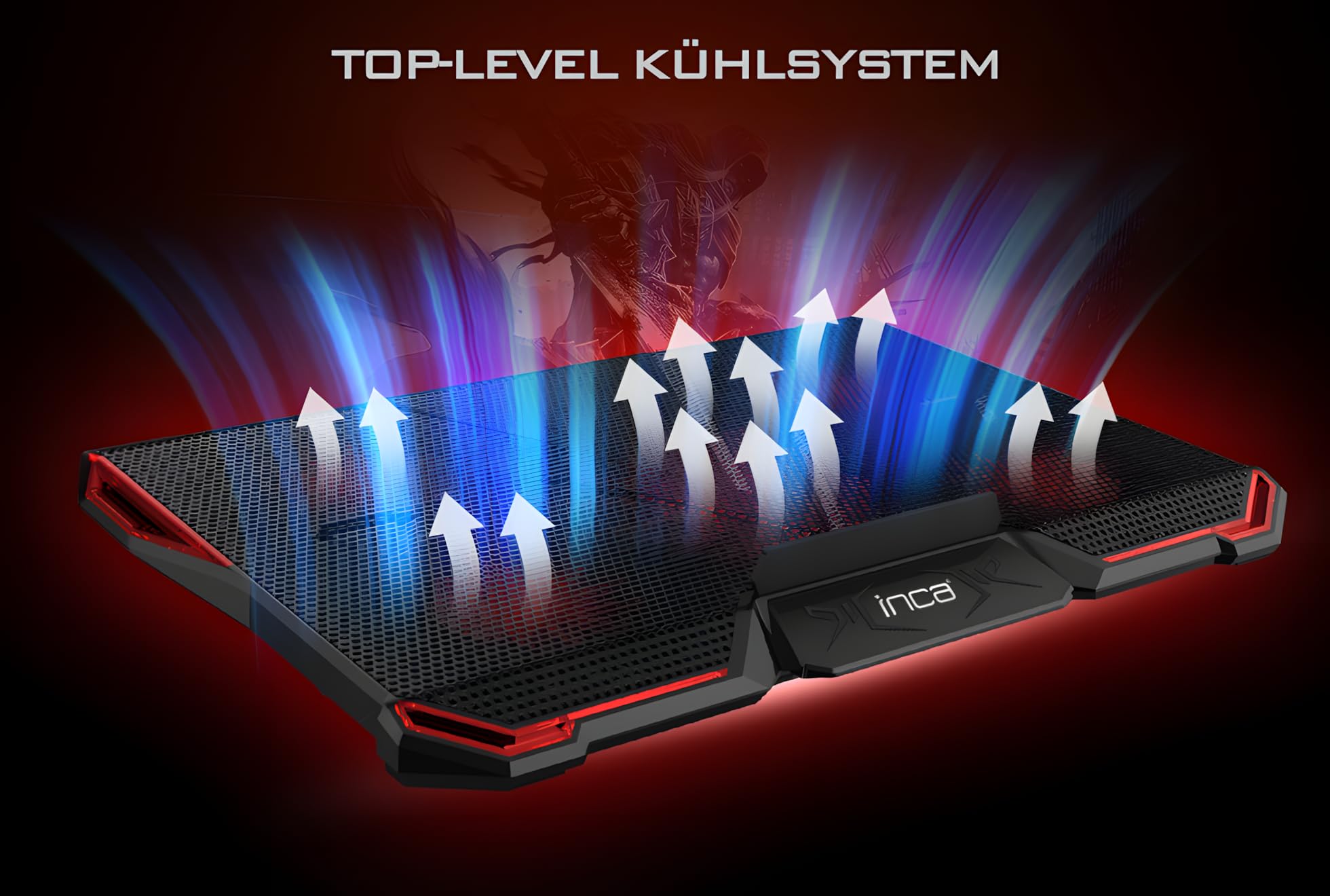 inca INC-611GMS - Laptop Kühler, Laptop Kühlpads für 14-17 Zoll Notebook, 5 Lüfter mit LEDs, 2200 RPM, 5 Höheneinstellungen, Gaming Cooler, Schneller Kühlvorgang