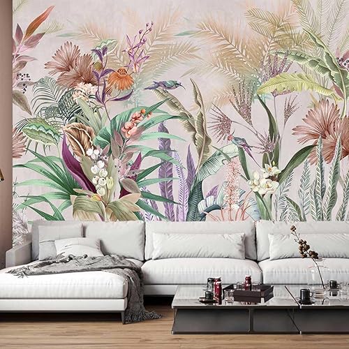 Miniatura 5 de Papel tapiz tropical con hojas de plátano, Monstera y pájaro, para sala de estar, dormitorio, baño, oficina (no se pega ni se pega)