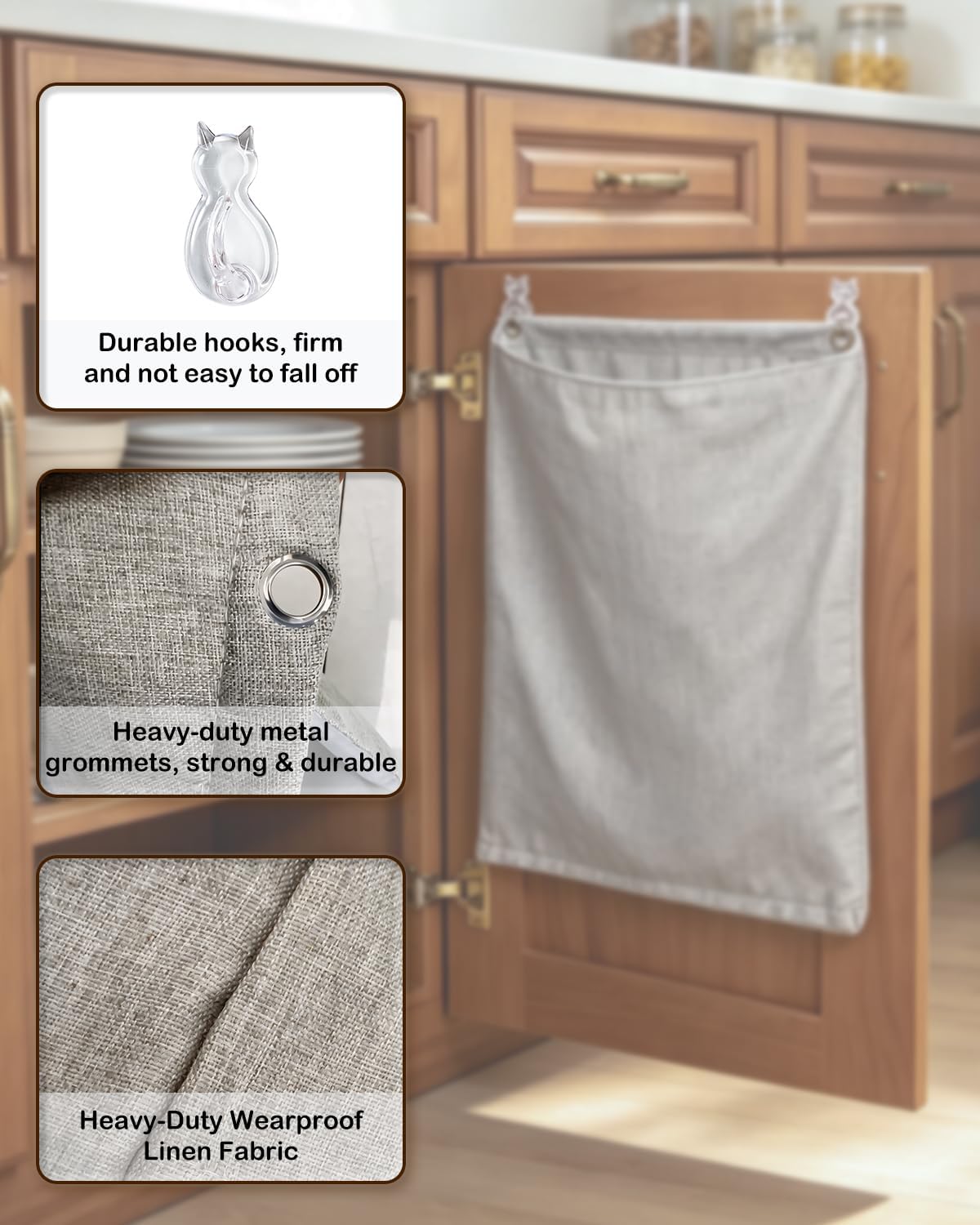 Dirty Rag Bag With Plastic Liner:Linen Dish Towel Storage For Cabinet Door