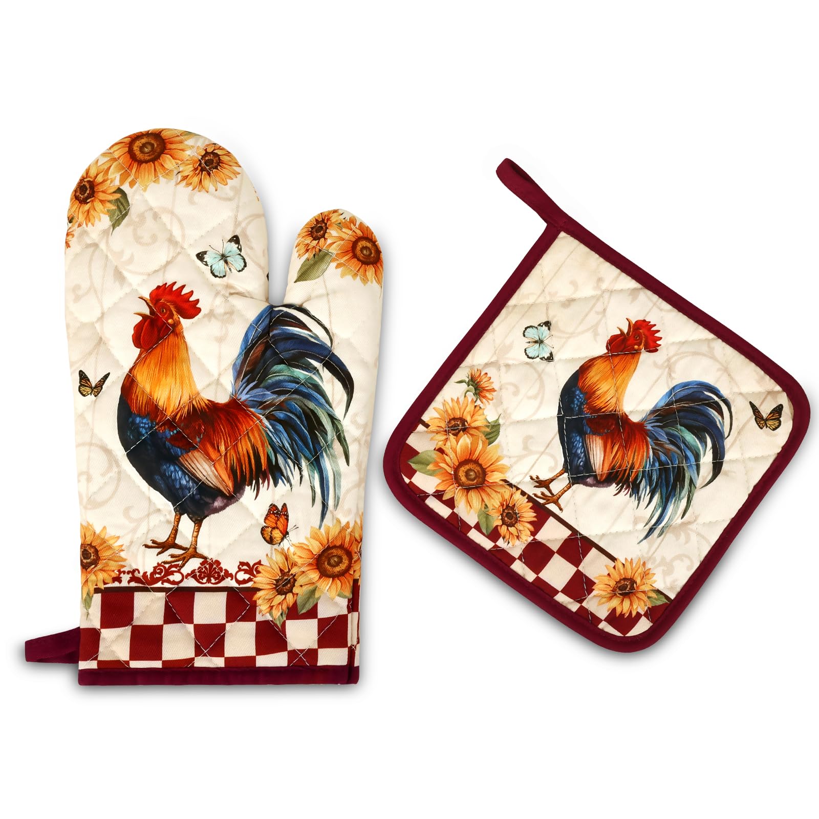 Arquiel Rooster Oven Gloves Cotton Oven Mitts for Kitchen, Set of 2