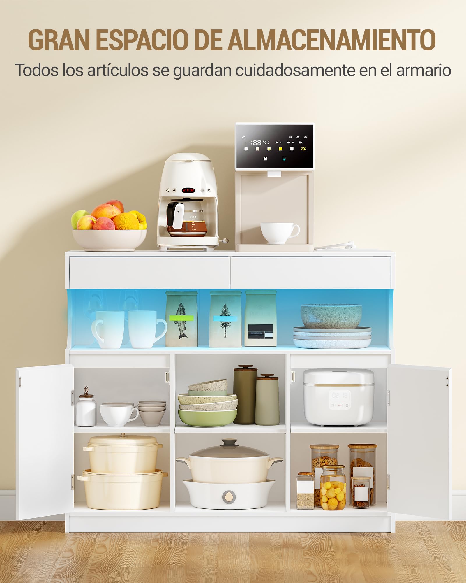 Hzuaneri Aparador Armario de Cocina con 2 Cajones y 2 Puertas, Blanco