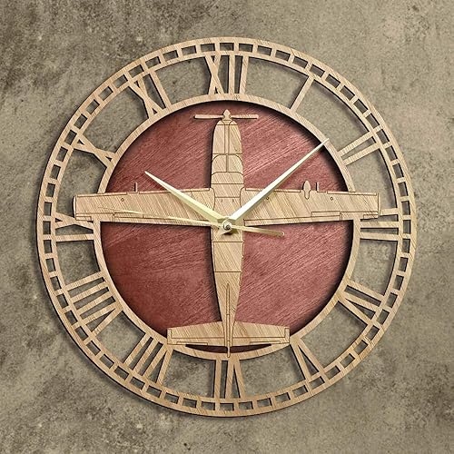 Miniatura 4 de The Geeky Days Cessna 208 Caravan Reloj de pared de cuarzo silencioso de madera para aviones utilitarios reloj silencioso sin tictac División