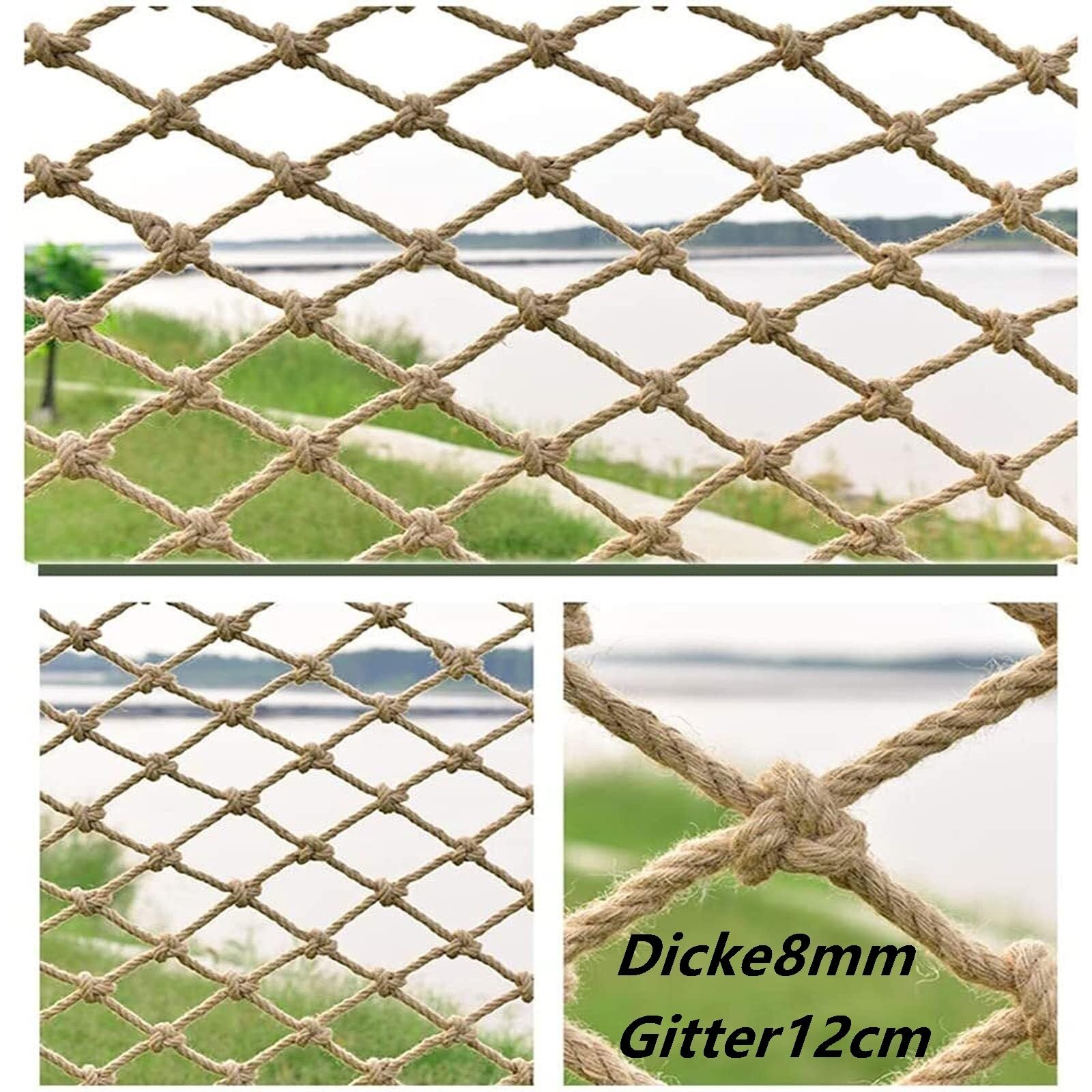 Safety Net Protective Netz Kletternetz Kinder Outdoor Mehrzwecknetz 1x1m - 6x10m Mehrere Größen Hanfseilnetz Treppen Schutznetz Langhaltend Stabil Balkon Zaunnetz Cargo Netz(2x8m)