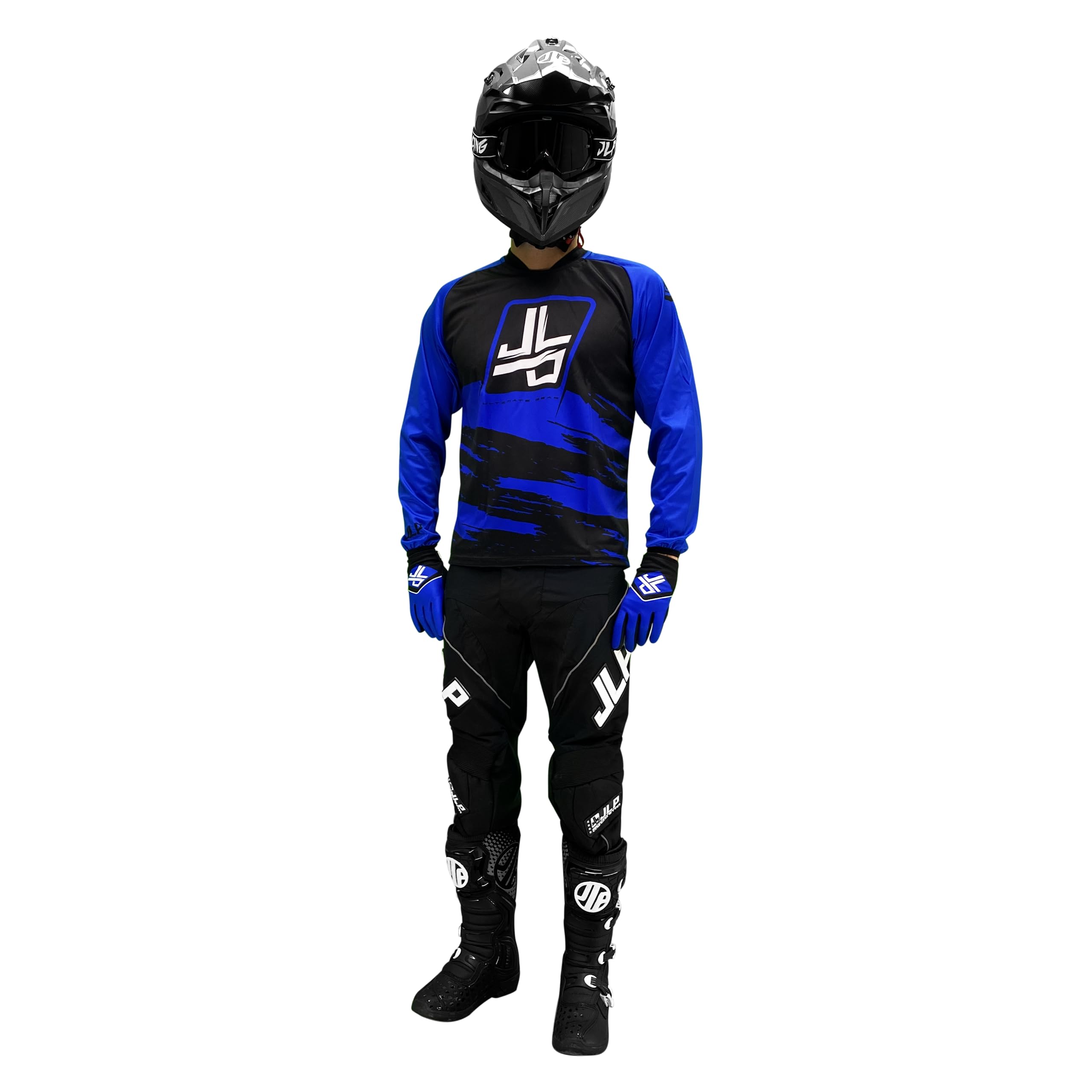 JLP RACING Tenue Enfant Pantalon Maillot Gants Moto Cross Quad Enduro VTT BMX MTB Taille Enfant 8 9 Ans Snatch Bleu L