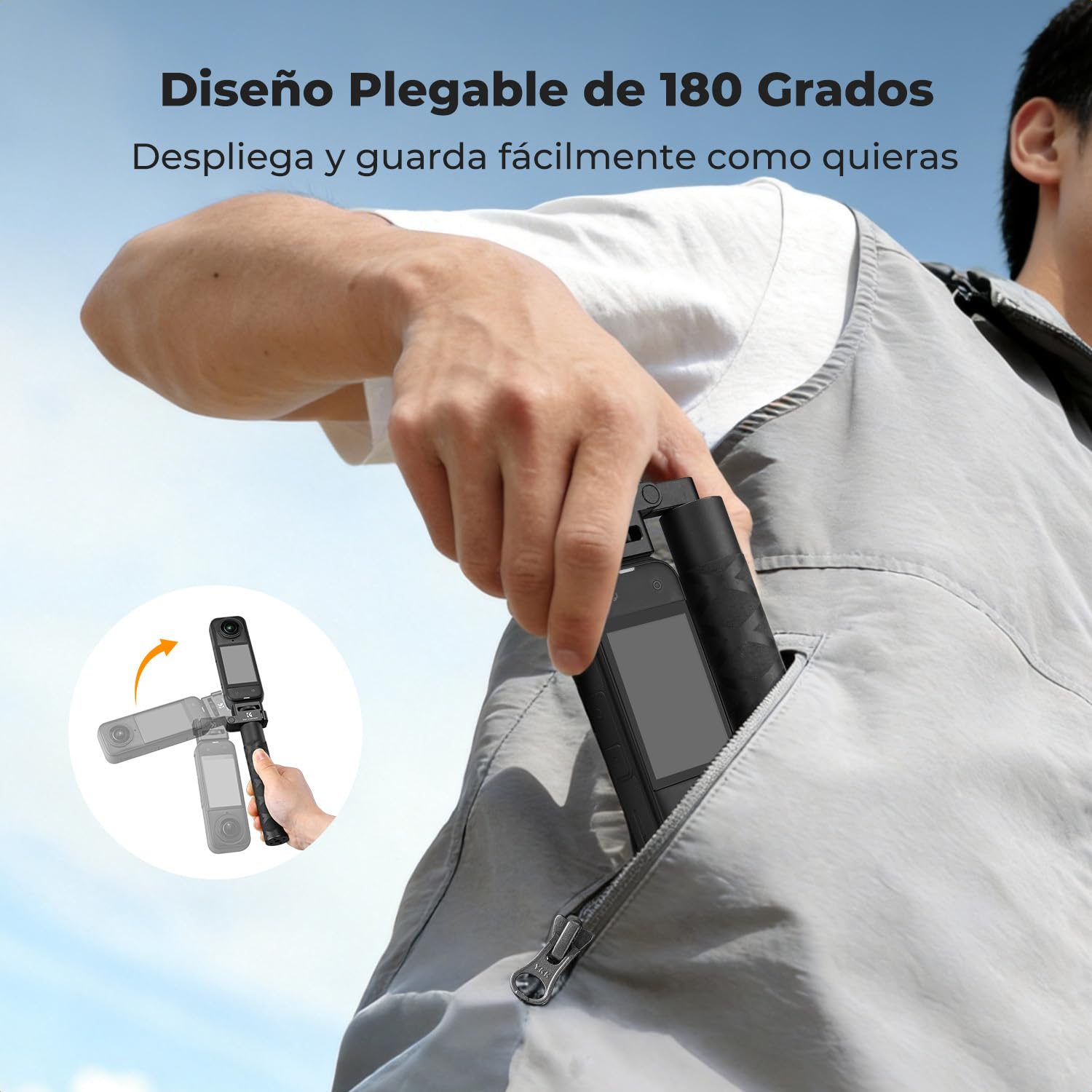 K&F Concept Palo Selfie Plegable Invisible de aleación de Aluminio de 92,5 cm, con Soporte de Tornillo de 1/4", Compatible con Insta360 X5/X4/X3, dji Osmo 360, Luna Ultra, empuñadura Ajustable