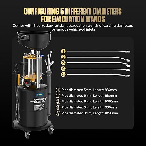 Miniatura 4 de AUTOOL Drenador de Aceite Portátil Autoevacuador, Evacuador de Líquidos de Acero de 18 Galones con Recipiente, Drenador Operado por Aire para Cambio
