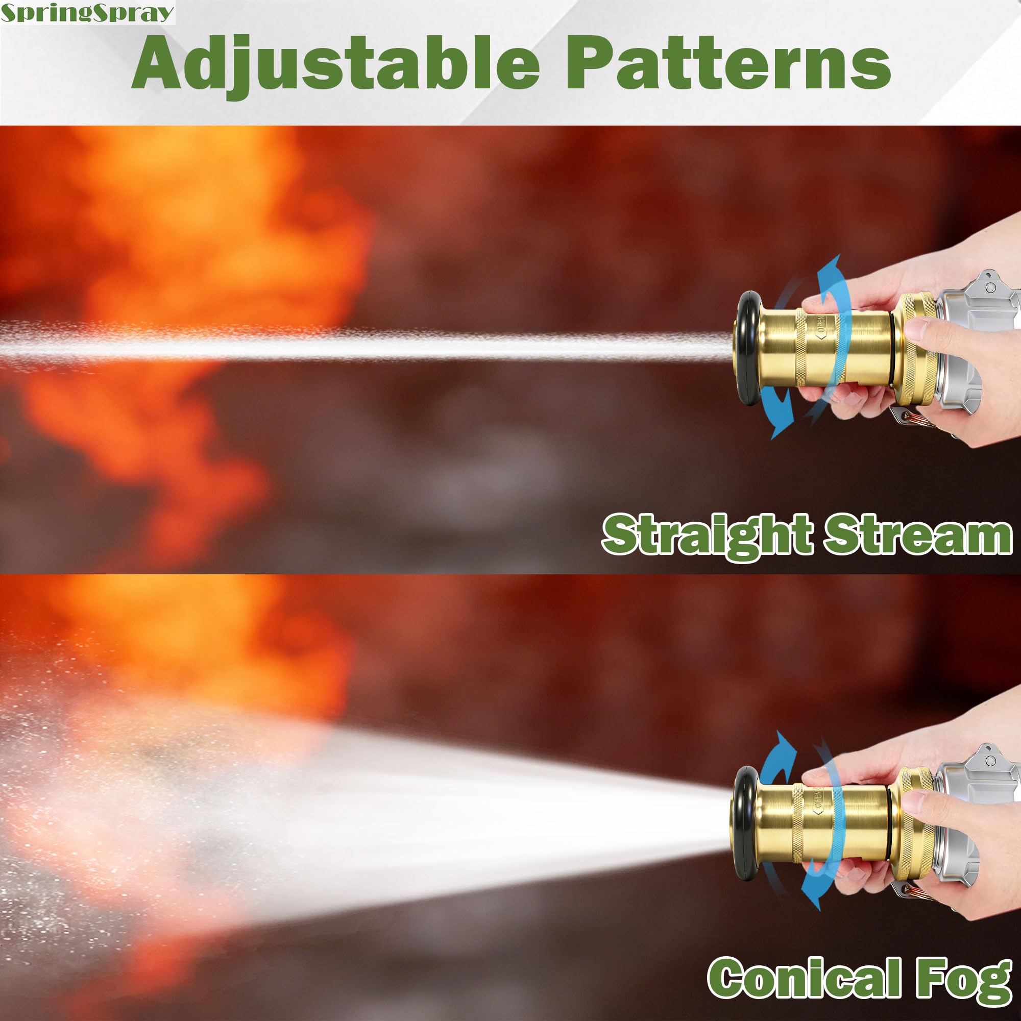 Acoplamiento de aluminio Camlock de 2 pulgadas NPSH con boquilla de manguera de fuego de latón 2 pulgadas Equipo de fuego Flujo constante Heavy Duty Industrial Boquilla de niebla