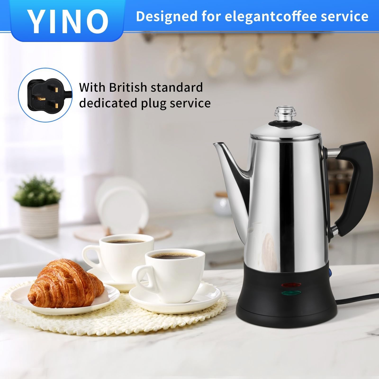 Machine à Expresso De Cuisinière En Acier Inoxydable, Pot Moka électrique, Percolateur à Café électrique 12 Tasses, 1,8 L Cafetière Pour Cuisinière, Cafétéria à Expresso (1.8L)