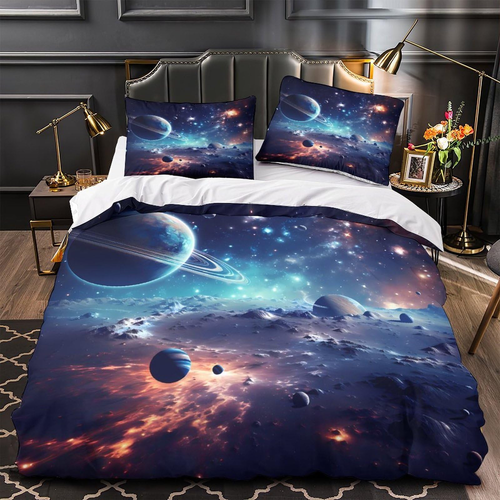 Housse de couette espace imprimé 3D microfibre lit simple fille garçon