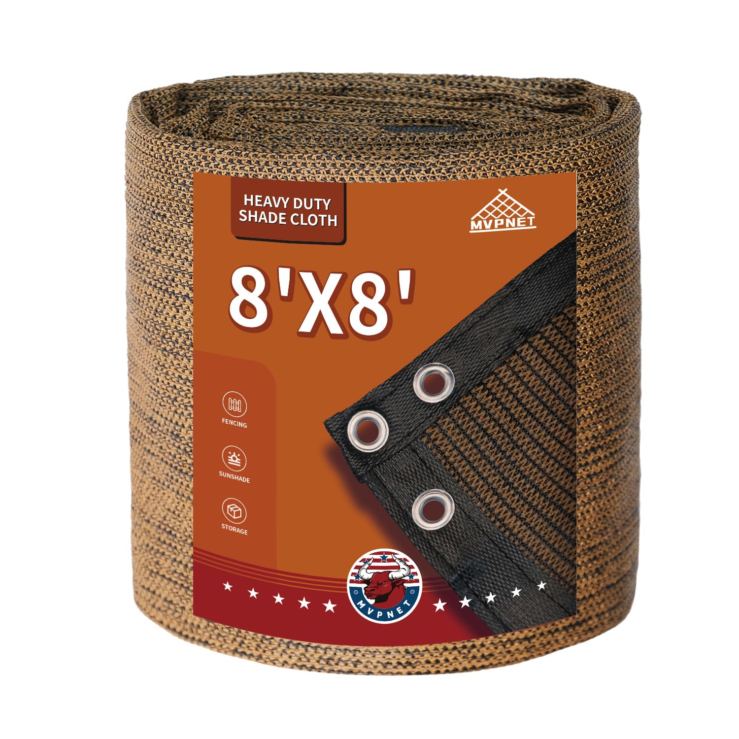 MVPNET 90% Sun Shade Cloth with Grommets 8x8 FT, 180GSM Heavy-Duty HDPE Mesh Tarp with Reinforced Edges & Rustproof Grommets, UV Block Shade Cover for