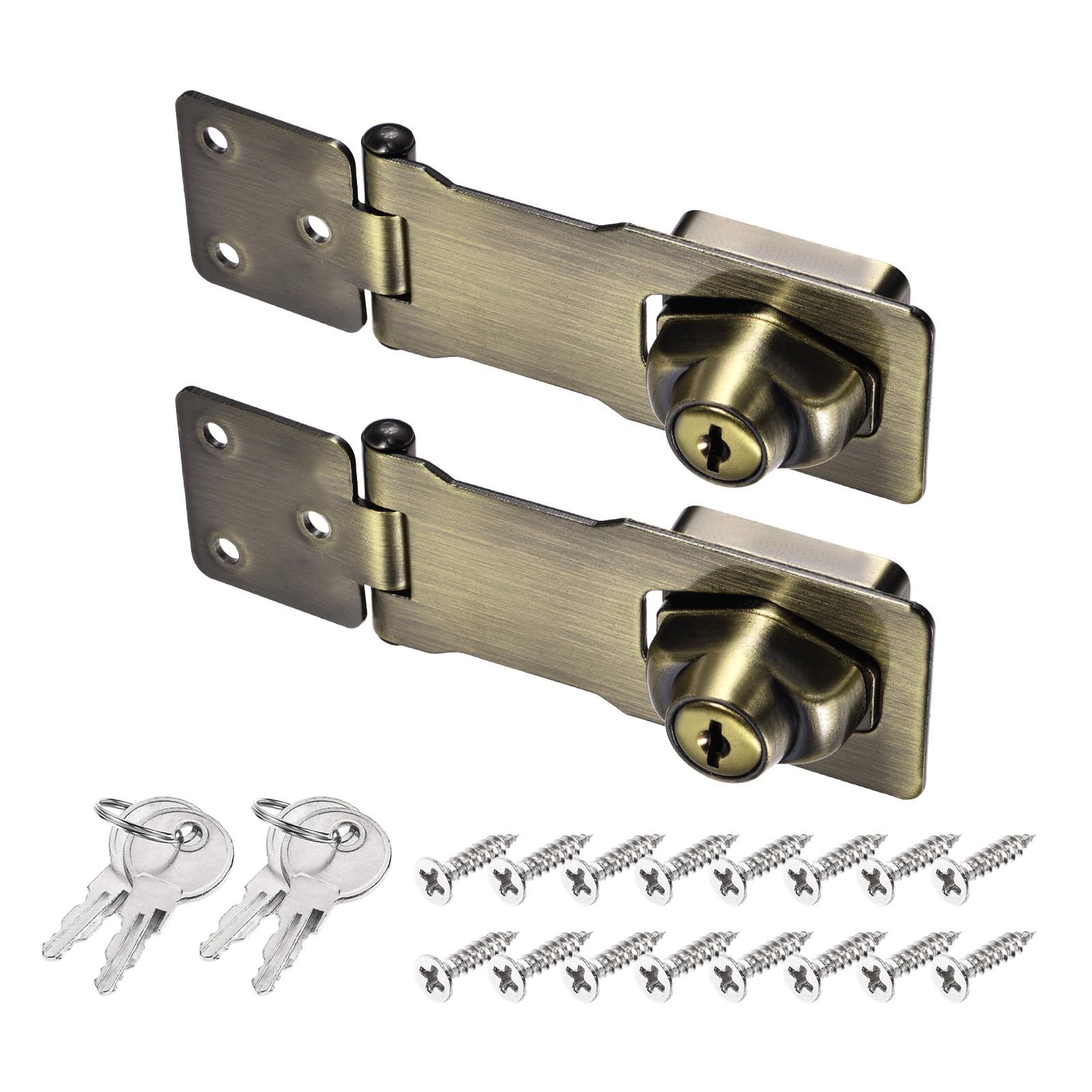 PATIKIL Keyed Hasp Locks 2Pack 4" Twist Knob Locking Hasp Zinc Alloy Bronze