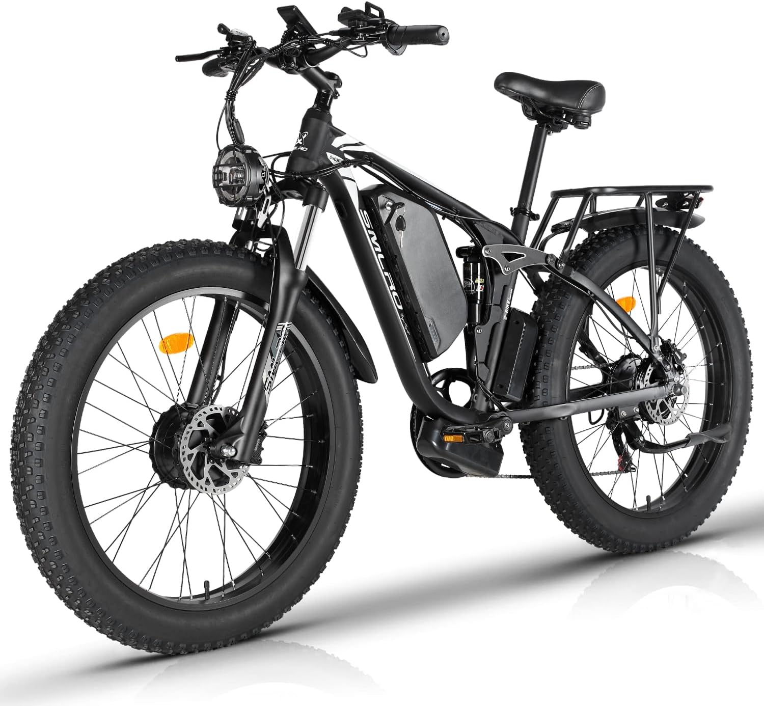 Smlro V3 Plus Electric Bicycle 2000W Dual Motor Ebike 48V 22.4Ah Mountain Snow E Bike 35MPH Electric Bicycle 26" Fat Tire 7 Speed MTB for Trail Riding Excursion Commute