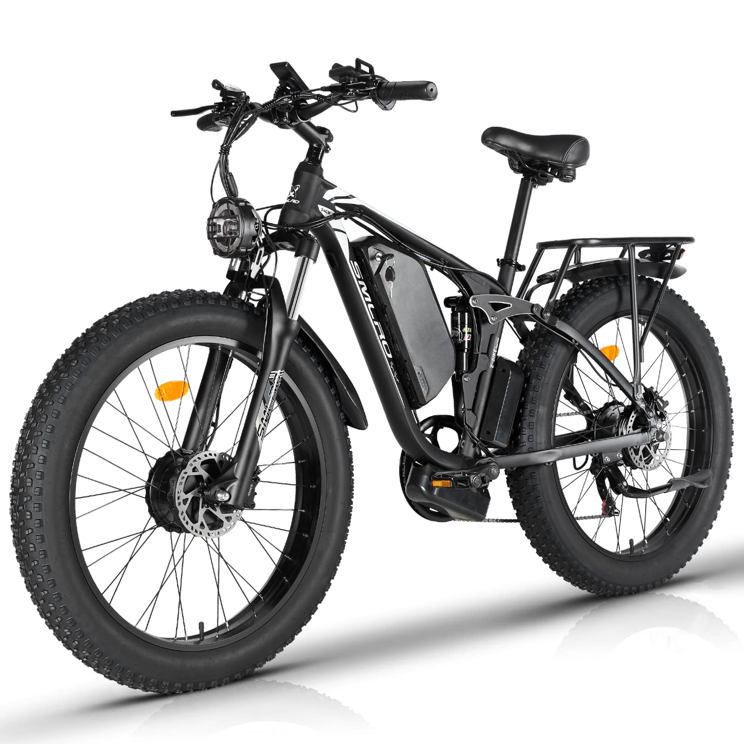 Smlro V3 Plus Electric Bicycle 2000W Dual Motor Ebike 48V 22.4Ah Mountain Snow E Bike 35MPH Electric Bicycle 26" Fat Tire 7 Speed MTB for Trail Riding Excursion Commute