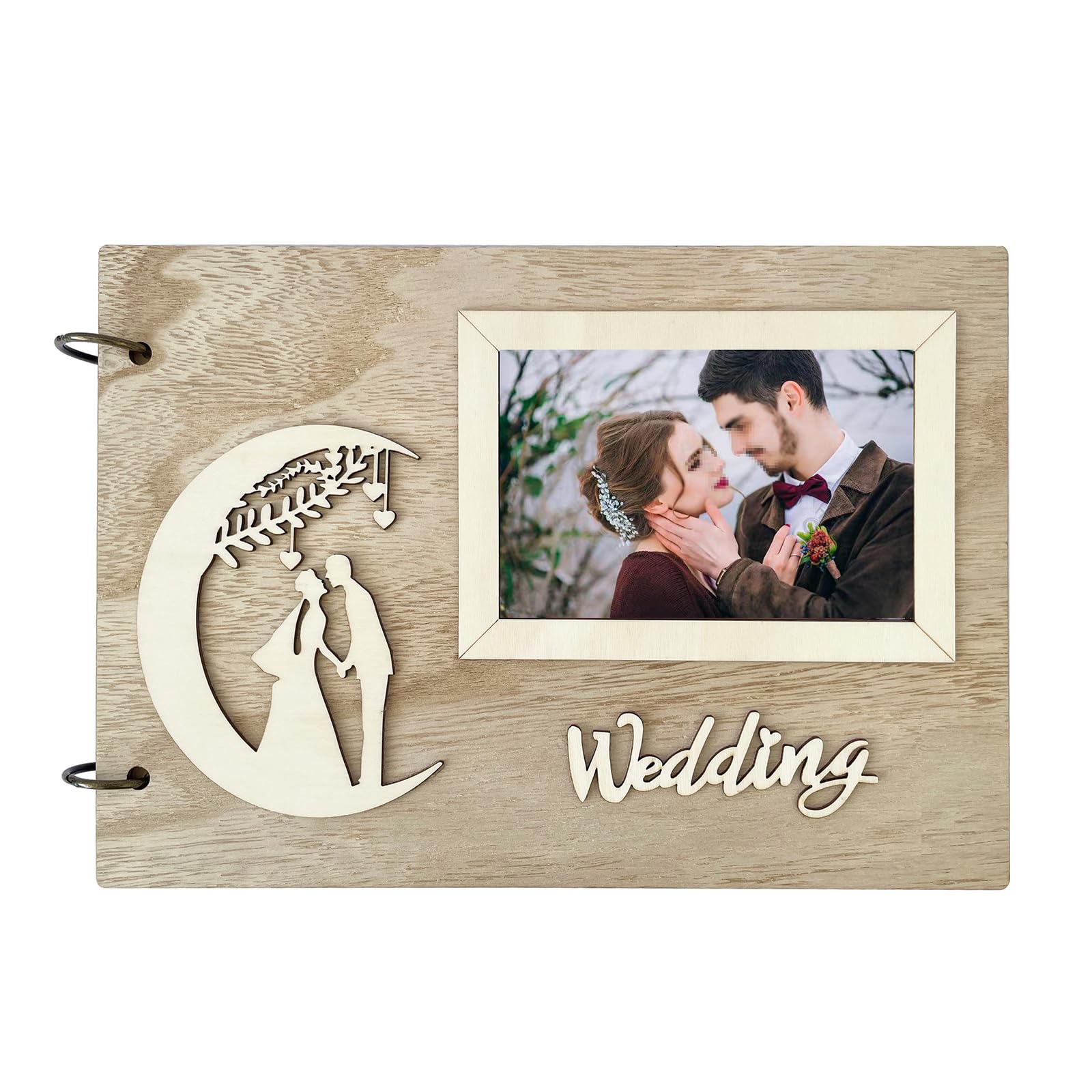 Libro de Firmas Bodas, Retro 5 Pulgadas DIY Álbum Ranura Fotos Recuerdos Romántico de Madera, Personalizado Libro de Visitas con 40 Páginas, para Aniversario de Bodas,Bautizos o Fiestas