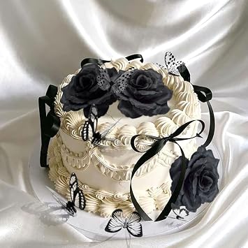 Gothic Cake Decorations Black Rose Bows Butterfly Cake Topper Goth Decor | Goth Birthday Decorations Black Cake Decorations Butterfly Coquette Cake Toppers for Goth Birthday Party Supplies