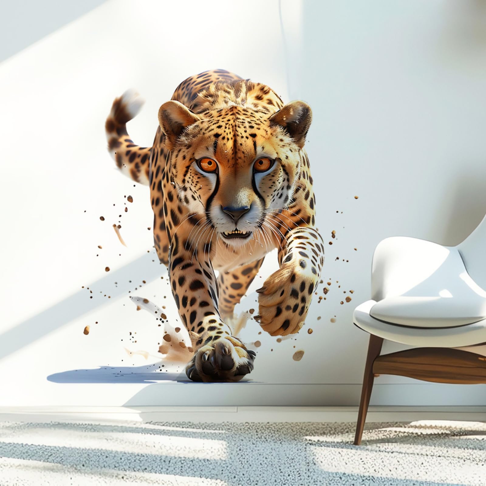 Cheetah Wall Decal, Realistic Running Leopard Wall Sticker, Removable Safari Animal Wall Art for Bedroom Living Room Kids Room, Jungle Theme Decor (2pcs,Animal)