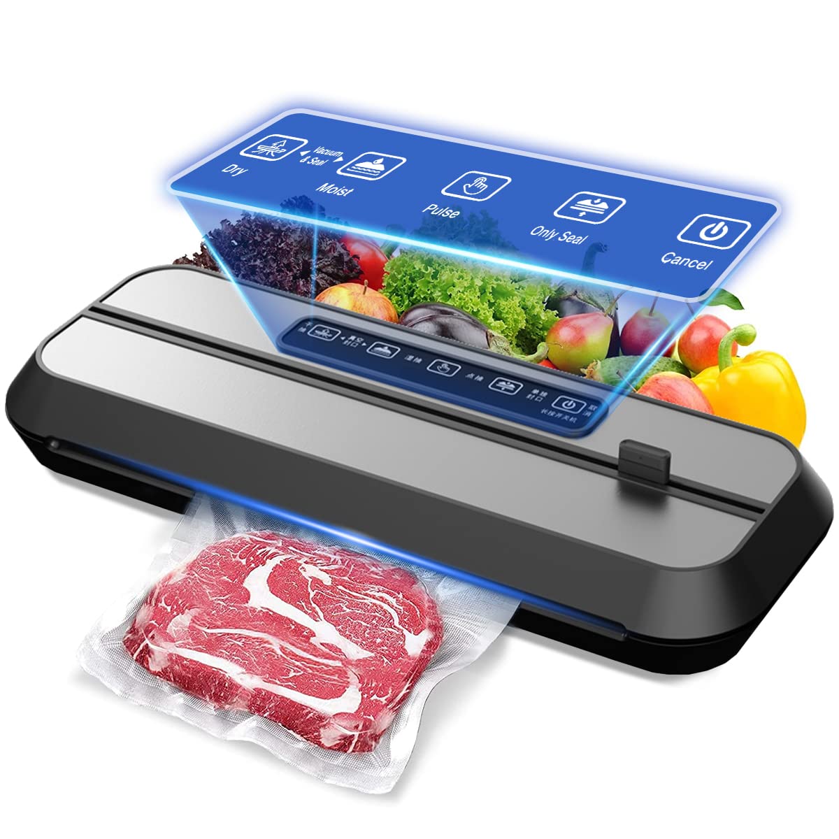 Qxyang 80KPa Vacuum Sealer Machine for Food Storage Dry and Wet Food Modes, kitchen Food Sealer Machine with Bags and Cutter, Air Sealer Machine Included 10Pcs Seal Bags,12.6"/Black