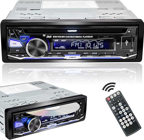 Estéreo de coche de un solo DIN con reproductor de CD/DVD | Bluetooth | Radio FM/AM/RDS | Receptor de audio USB SD AUX