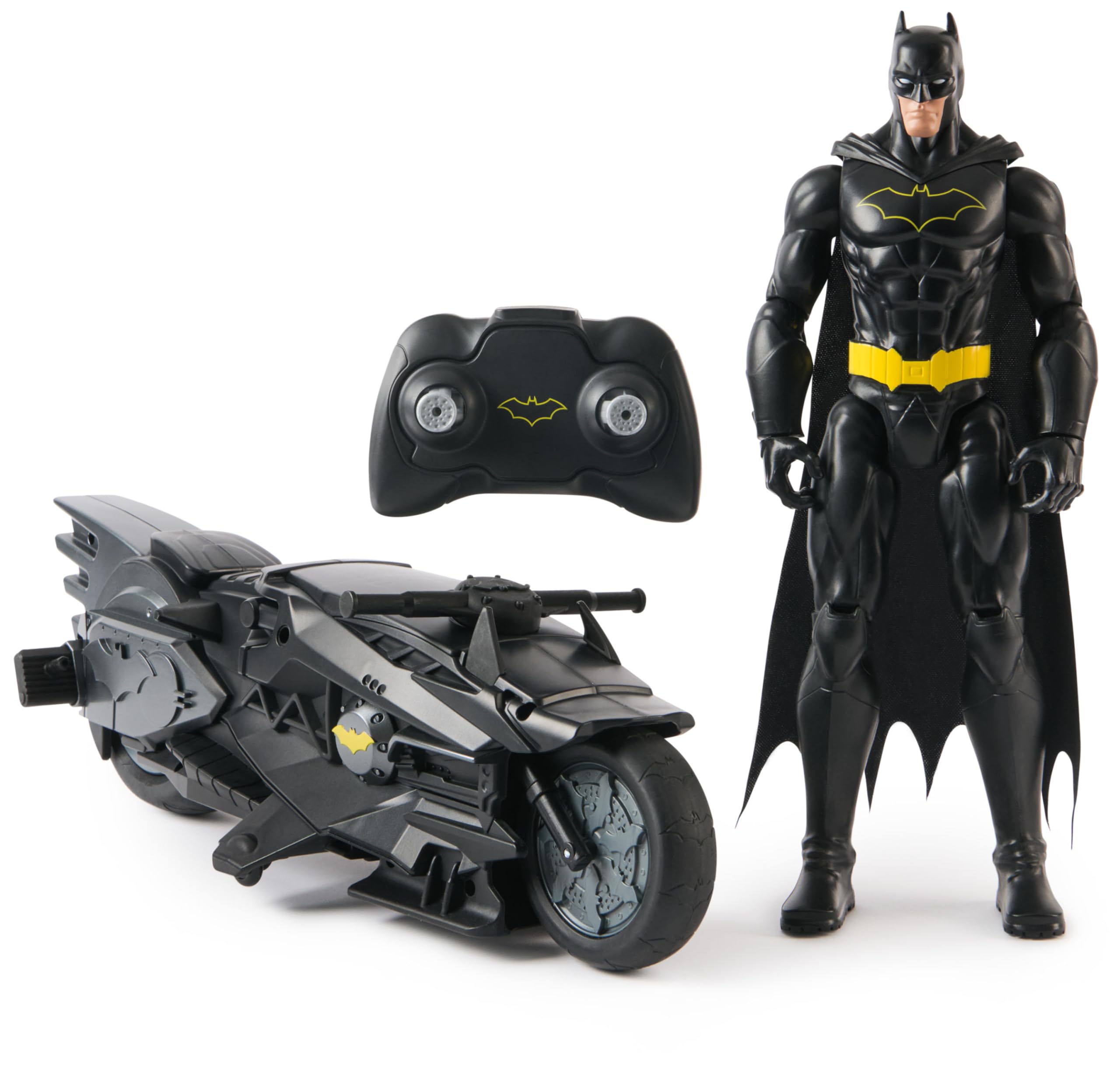 Spin Master DC Comics - Batcycle RC + Figurine Batman 30 Cm - Batman Figurine Articulée - Créez Vos Propres Combats Masqués - Super Héros - Jouet À Collectionner - Jouet Enfant 4 Ans Et +