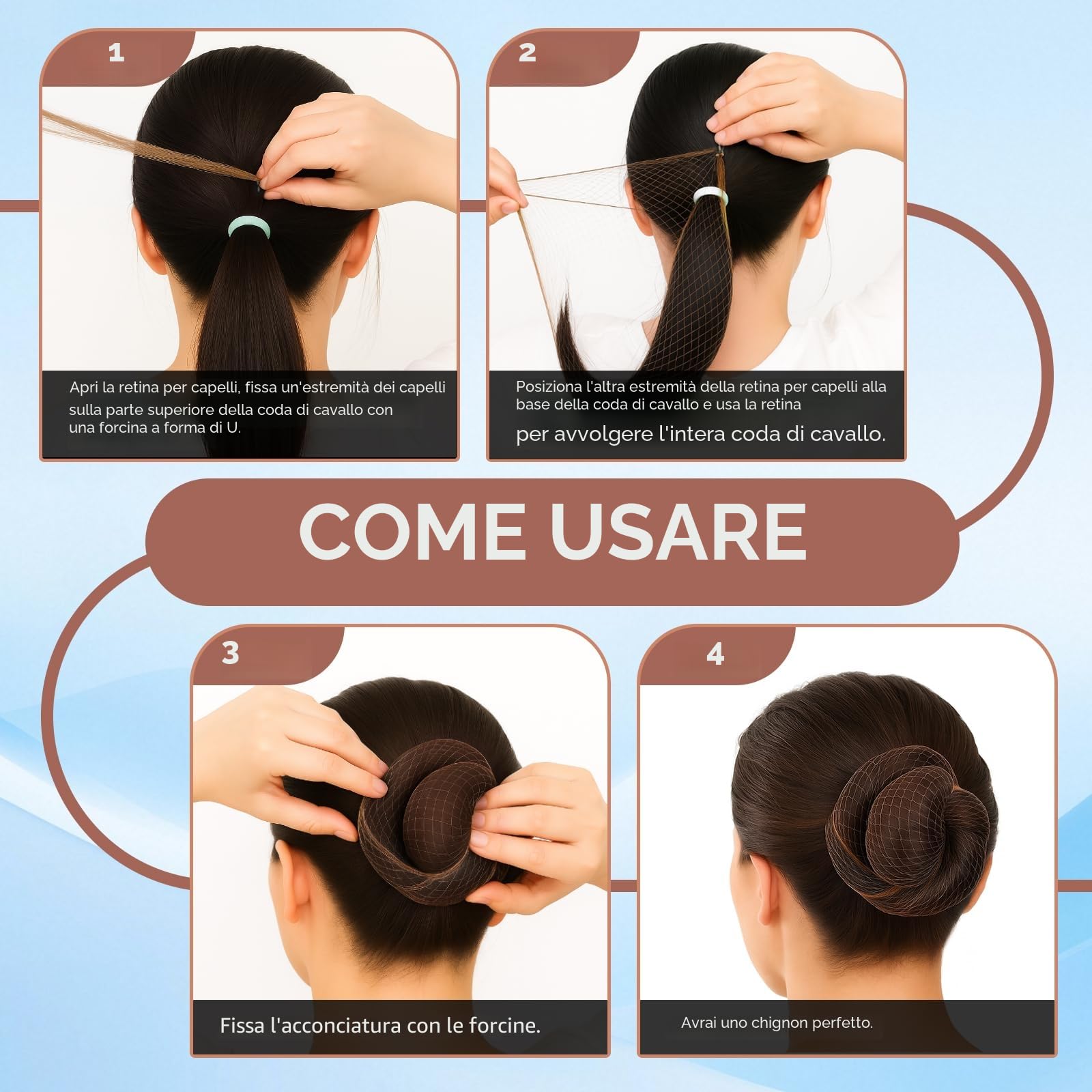 Retine per capelli per chignon, 20 reti per chignon con 20 forcine a forma di U per donne da 50 cm, rete invisibile per chignon, per ragazze, ballerine, chef, infermieri, assistenti di volo