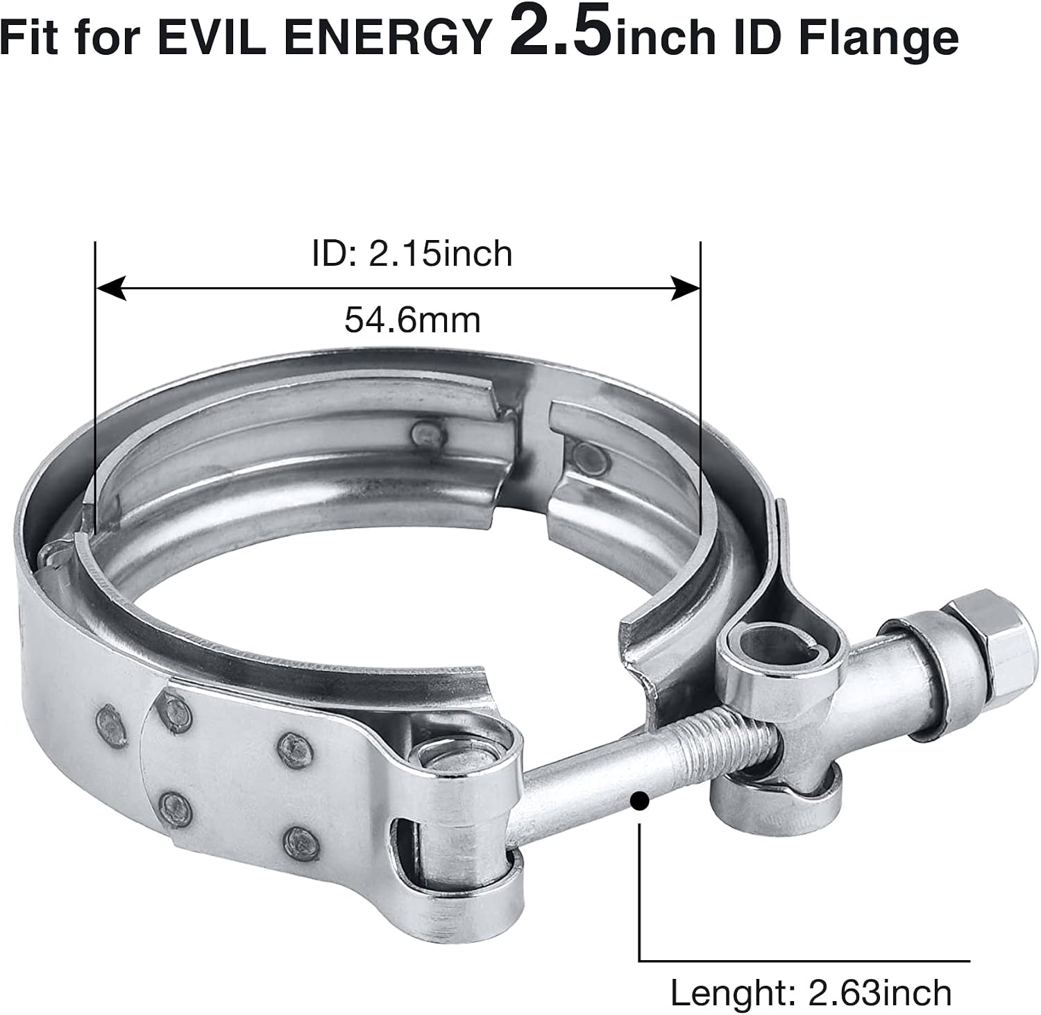 EVIL ENERGY 2.5" V Band Clamp for Flange Kit Stainless Steel, Bundle with 4 Holes Adjustable Exhaust Hanger Universal 2PCS