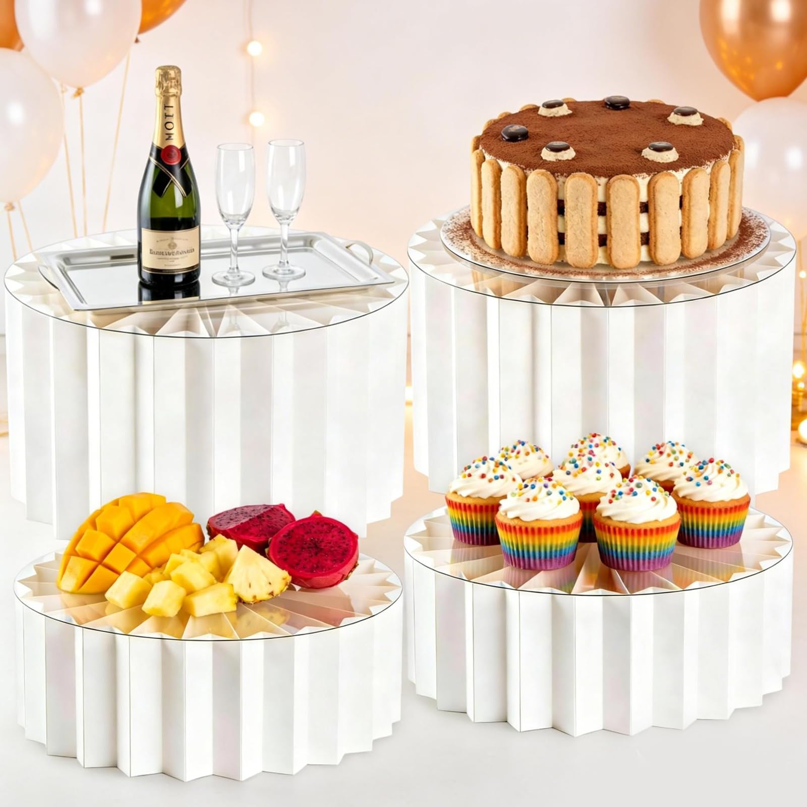 BORDEAG 4 supporti pieghevoli per torte a buffet, per matrimoni, compleanni, feste, caramelle