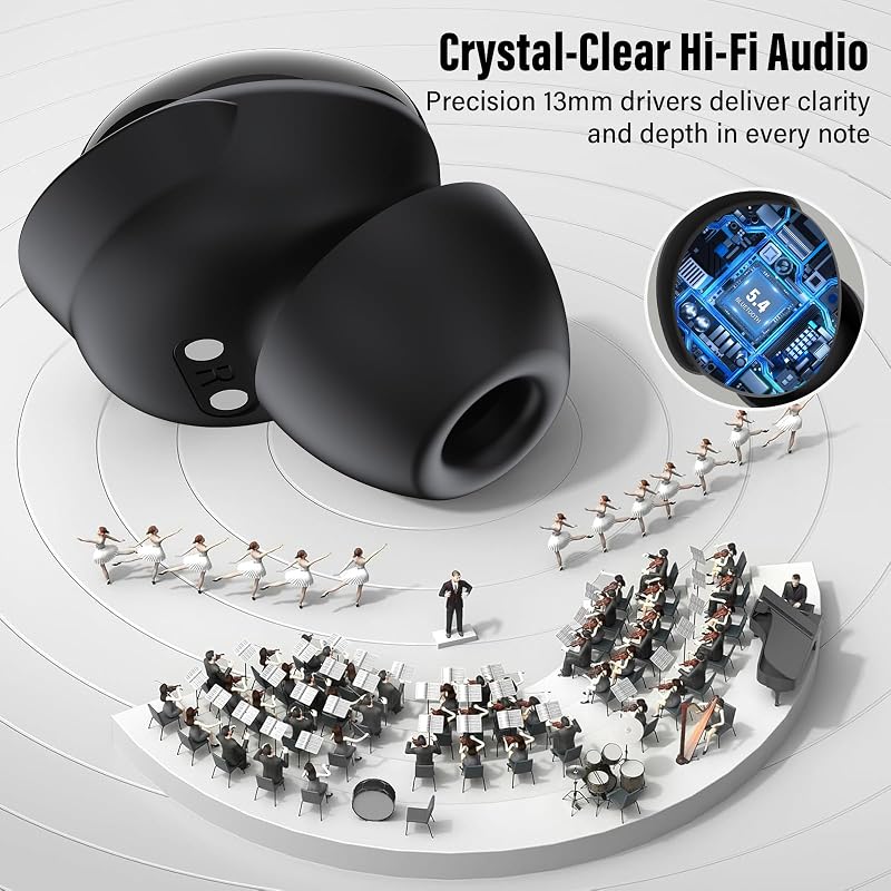 Sleep Earbuds Bluetooth 5.4 in Ear Smart Touch Screen Ear Buds, 48H Playtime Mini Sleep Headphones Small Design for Side Sleepers, 5 EQ Modes, Crystal-Clear Calls, IPX7 Waterproof Earphones Black image 3
