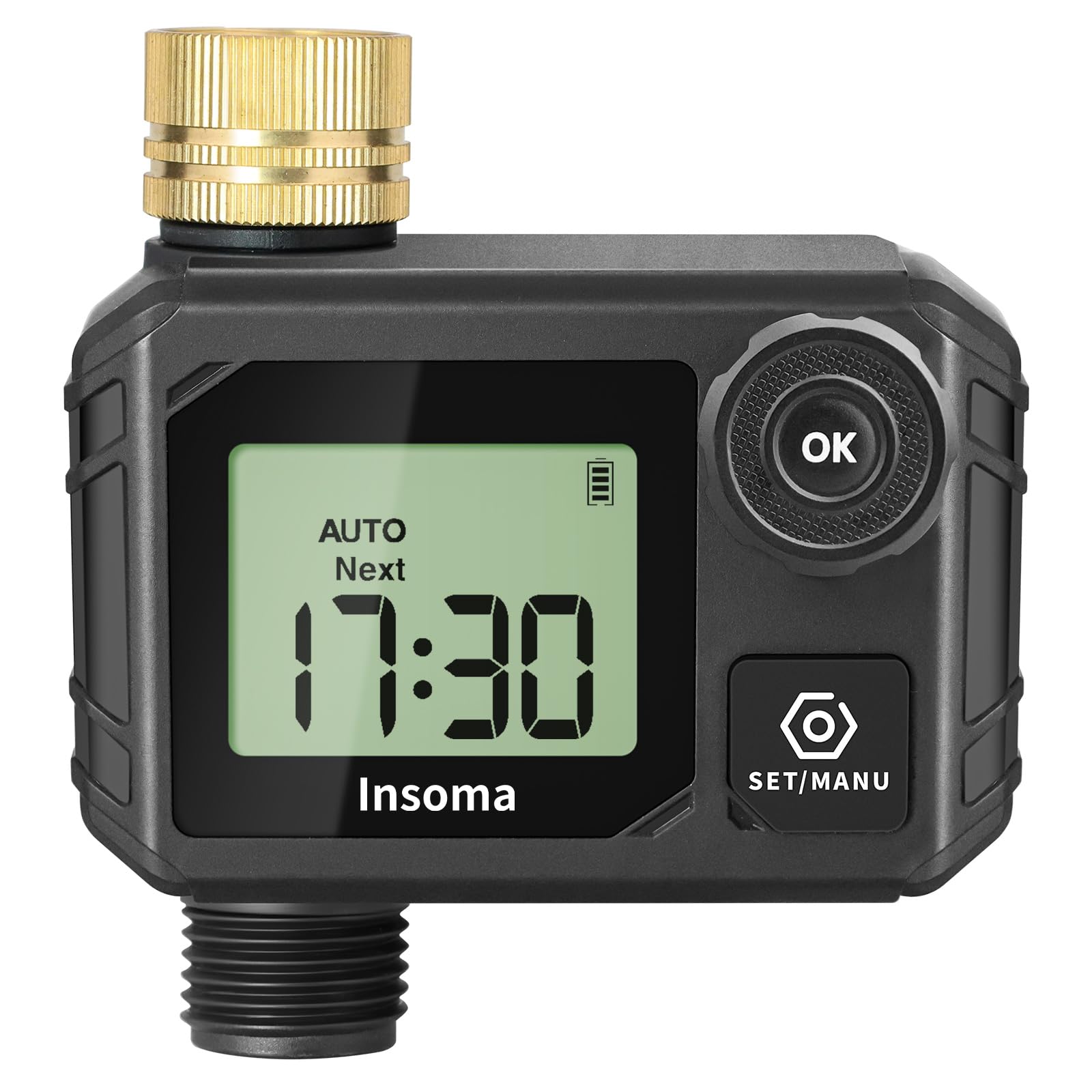 Insoma Temporizador de agua, temporizador de aspersor programable, temporizador de manguera 1 salida para riego de jardín, temporizador de riego al aire libre para césped, patio T