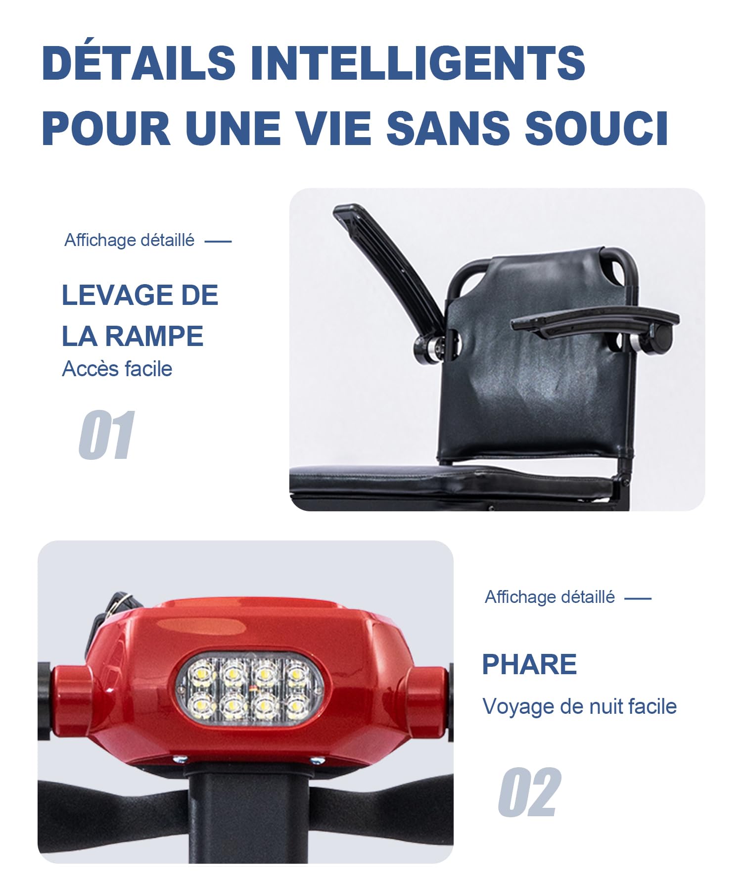 Z01 Scooter Électrique 4 Roues pour Personnes à Mobilité Réduite, Pliable et Léger, Siège avec Dossier, Batterie Li-ion 12Ah Autonomie Longue 20km, Sécurité Renforcée (Z01-Rouge)