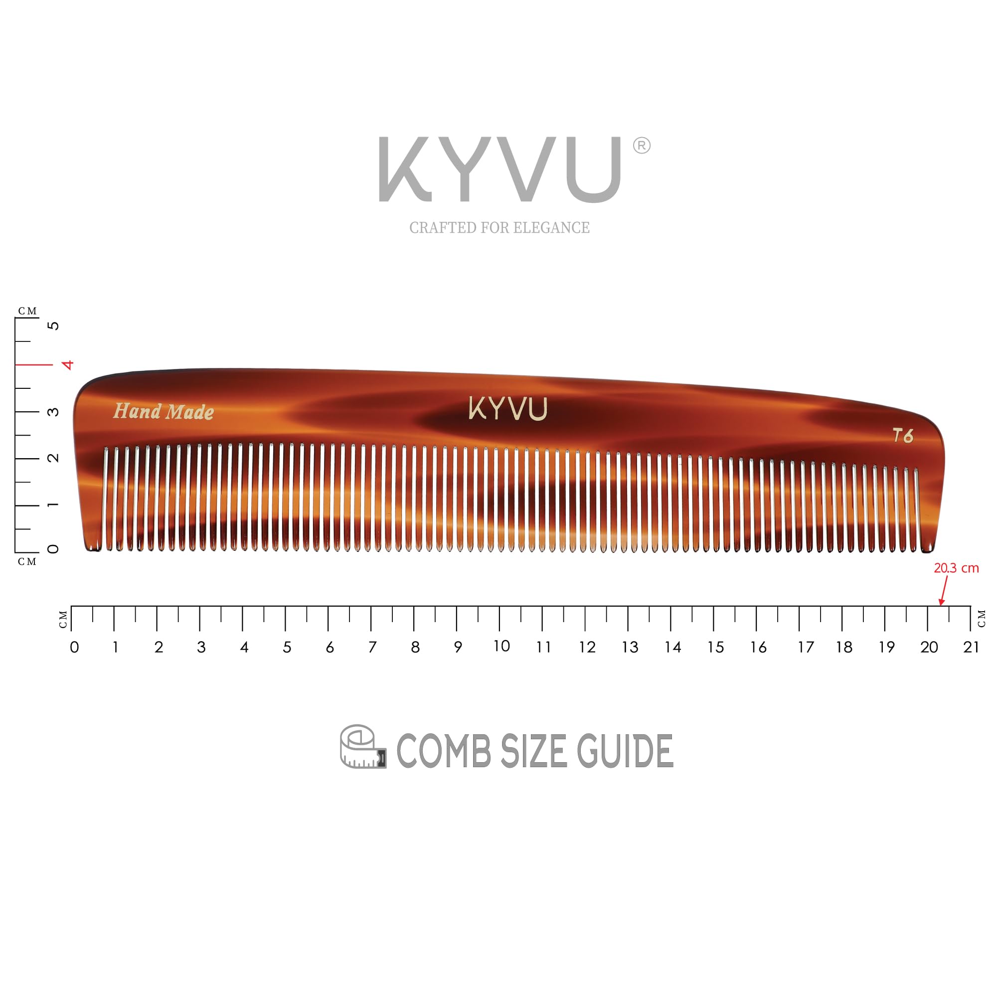 KYVU Handmade Cellulose Acetate Comb T6, 20.3 cm, FINE Teeth, Tortoiseshell Colour, Hair Styling for Men & Women - Image 4