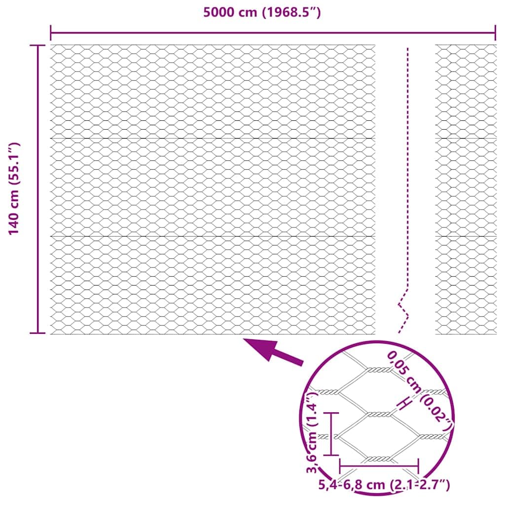 Genérico Cerca Hexagonal Plateado 1,4 x 50 m Acero galvanizado,Bricolaje,Vallas de jardín,Paneles de Vallas,Plata,42005727