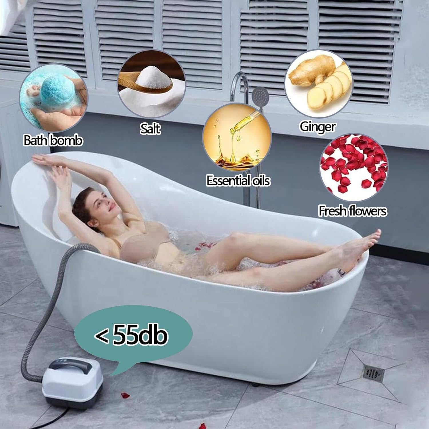 Przenośna mata do masażu bąbelkowego do wanny spa 49 * 17 cali, elektryczny masażer strumieniowy z 6 ustawieniami intensywności, cichy, antypoślizgowe przyssawki i pilot do relaksu w domu