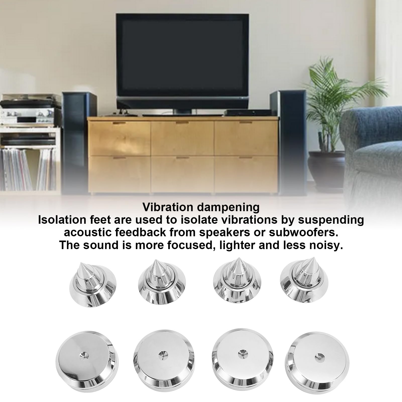 Aluminum Alloy Speaker Isolation Spike with High Density Damping, Suitable for CD, DVD Player, Turntables. M6 Thread Speaker Isolation Feet for Amplifiers, Speakers