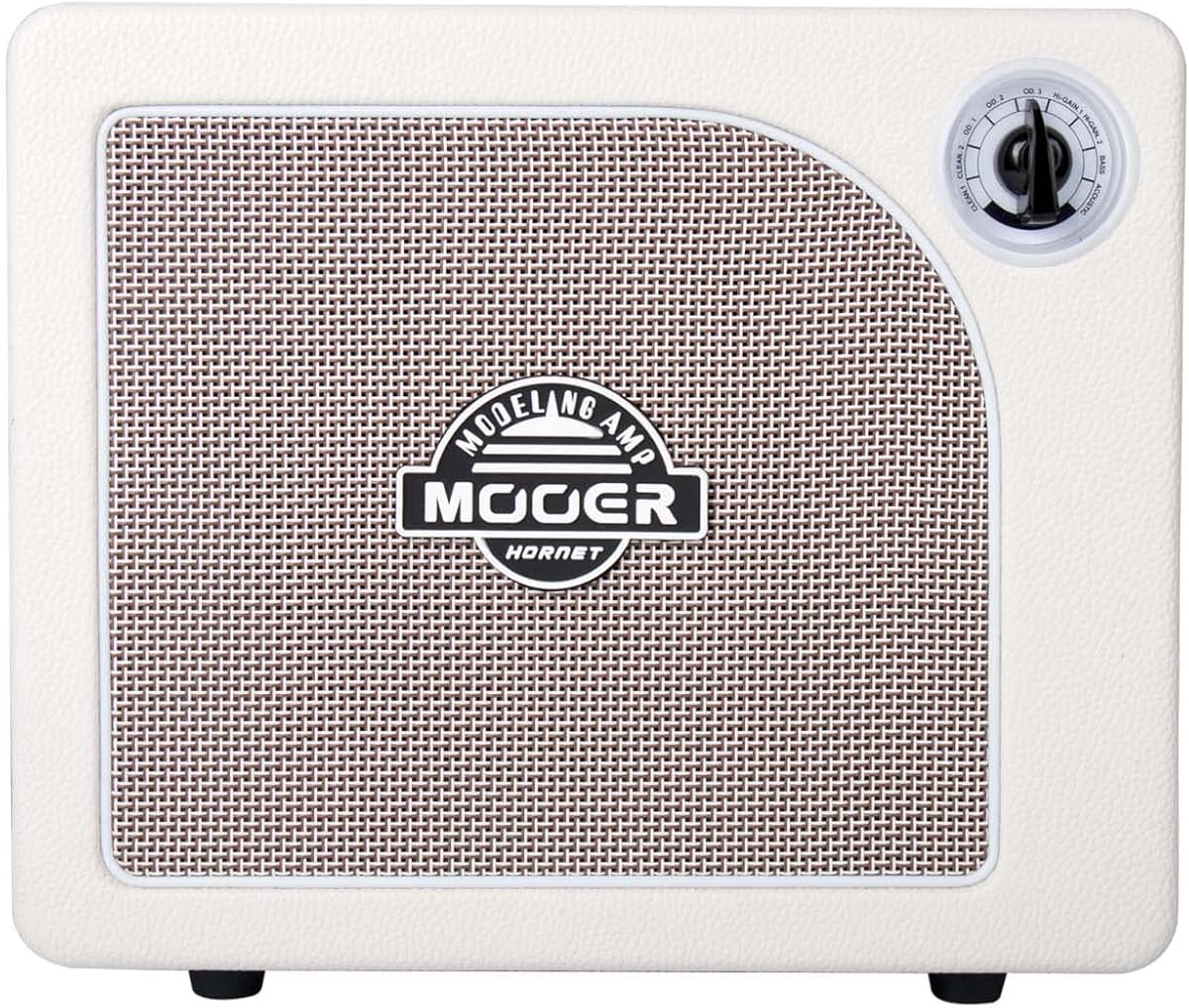 MOOER Guitar Amplifier Combo 15W, Practice Amp with 9 Digital Amp Models, 6.5" Speaker, Bluetooth, Headphone Output, for Electric/Acoustic Guitar and Bass-Hornet White